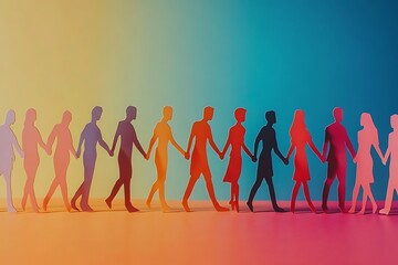 Diverse People Walking Together Hand in Hand Unity Background