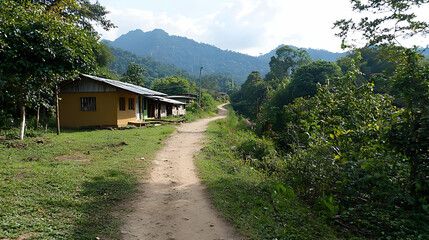 Rural Village Path Through Tropical Forest