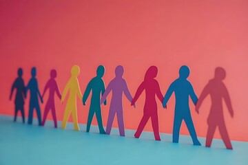 Diverse People Walking Together in a Row