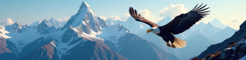 Obraz premium Majestic eagle soaring high above a mountain range, feather, animal, eagle