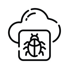 This linear icon showing cloud bug concept