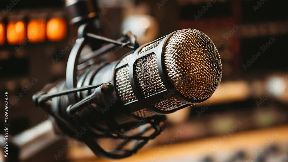 Aufkleber radio microphone in studio with detailed backdrop generative ai
