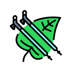 leaf nordic walking poles color icon vector illustration