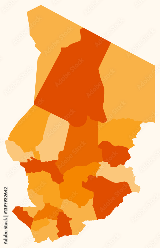 Poster map of chad with regions. just a simple country border map with region division. orange color palett