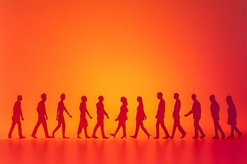 Diverse People Walking Towards Future Success Gradient Background