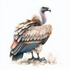 Fototapeta premium Watercolor fullbody illustration of vulture, isolated on white background, hand-painted animal art