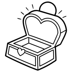 Jewelry box with a glowing heart line art vector