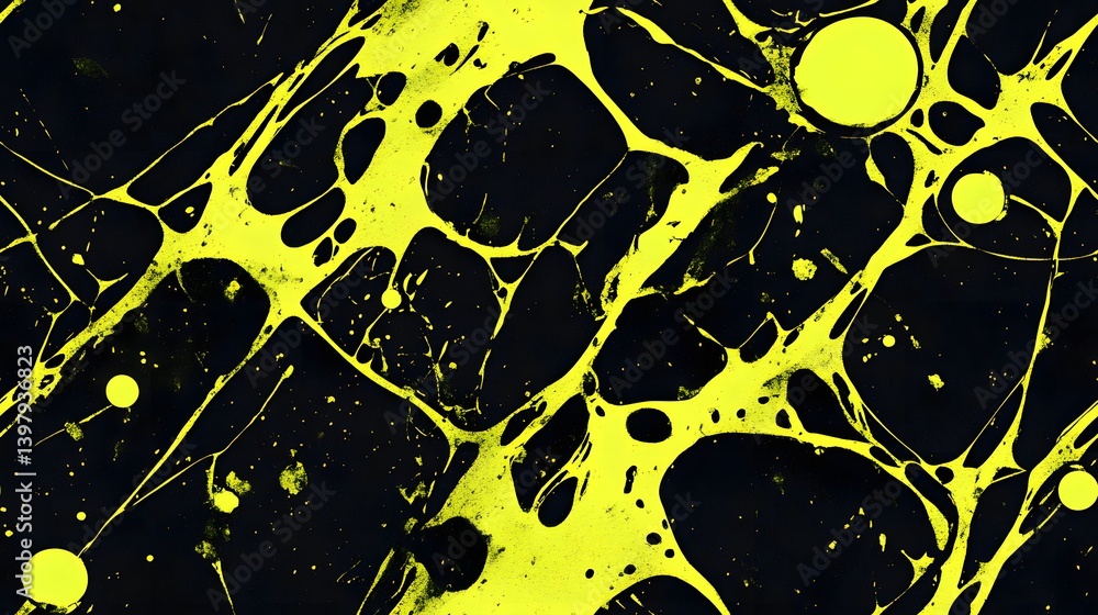 Poster abstract design with vibrant yellow and black flowing patterns.