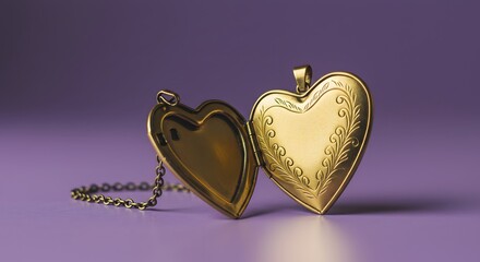 An exquisite golden heart locket rests on a subtle gradient surface, its intricate design showcasing a timeless symbol of love, memory, and sentimentality. 