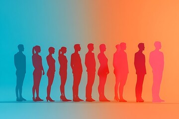 Diverse Silhouettes in Line Waiting Modern Unity