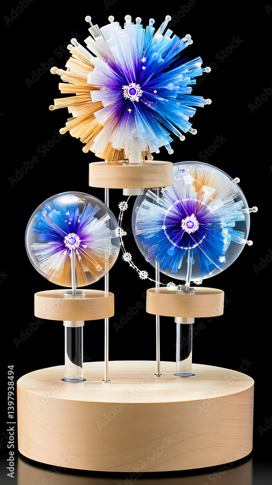 Poster abstract glass sculpture with exploding sphere motifs