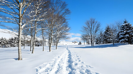 Obraz premium Snowy Path Through Winter Trees