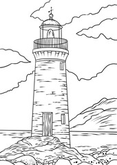 Hand-drawn illustration lighthouse Vector sketch
