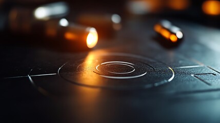 Glowing Capsules on Dark Target SciFi Concept.