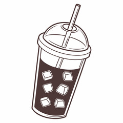 Iced Coffee Cup Line Art Vector | AI-Generated Printable Graphic Design