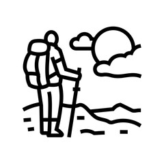 sunrise nordic walker walking line icon vector illustration
