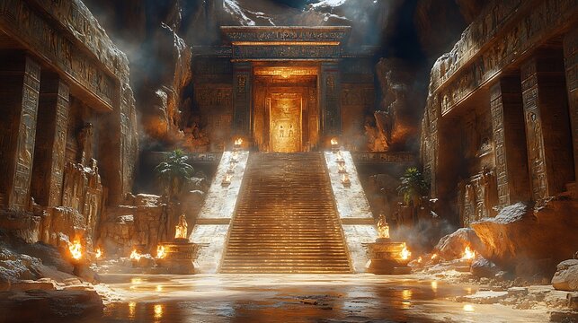 Pyramid Interior Glowing Fire Sacred Steps Forgotten Civilization Ancient Mystery Path Photo