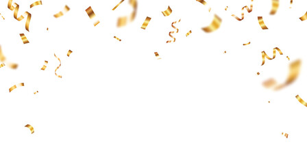 Bursting shiny gold confetti and award ribbon, celebrations and holiday design element