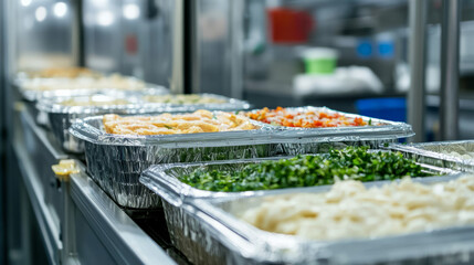 Catering event preparation kitchen food display industrial setting close-up view culinary artistry