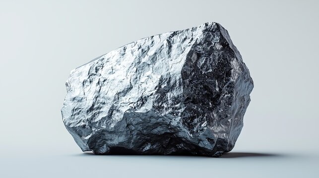 chunk of raw titanium ore with a glossy black metallic surface on a neutral background