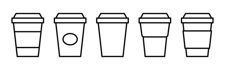 Vector isolated Beverage Cup icon set in black outline