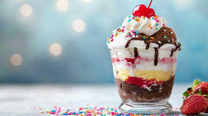 Delicious ice cream sundae dessert table food photography festive setting close-up view sweet treat inspiration