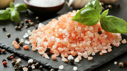 Culinary craft gourmet pink salt kitchen food photography cozy environment top-down view flavorful concept