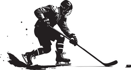  Ice Hockey Player with Stick and Puck Silhouette vector