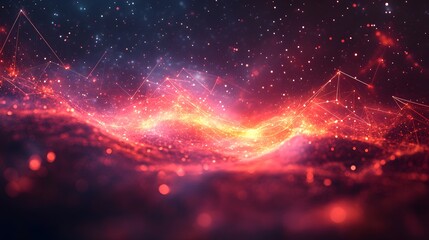 a close up of a red and blue background with a line of stars