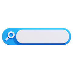 Search bar featuring a 3D magnifying glass icon, ideal for web design, online search services, technology concepts, and digital marketing