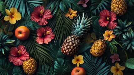 Tropical bounty! Lush fruits and vibrant blooms create a colorful, inviting scene. A taste of paradise © Ольга Филиппова