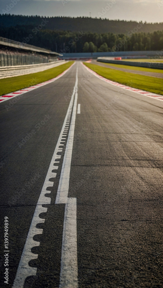 Poster empty f1 track section, capturing a serene moment at a racing circuit.