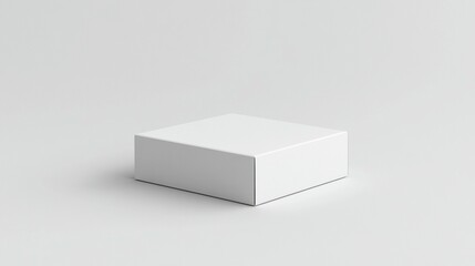 A single, blank, white square box on a white background.