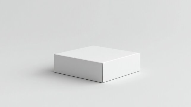 A single, blank, white square box on a white background.