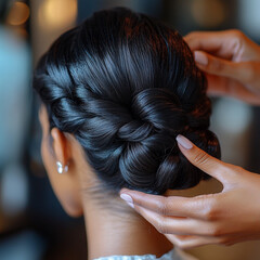 Fototapeta premium Elegant hair styling for special occasions at a salon