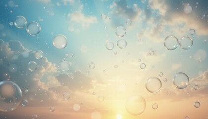 Bubbling water droplets at sunrise natural landscape high-resolution image serene sky tranquil viewpoint nature concept