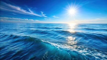 Fototapeta premium Calm ocean surface with blue water and rolling waves, sunlight on the sea , sunny day, serenity