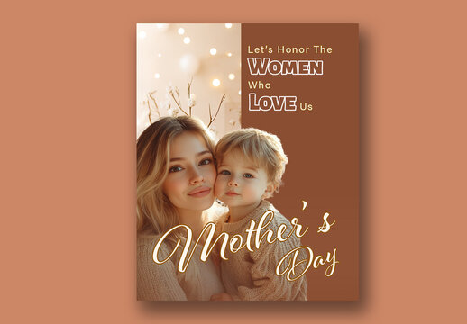 Happy Mother&rsquo;s Day Tribute Post with Blonde Mother Hugging Son Photo, Editable Design.