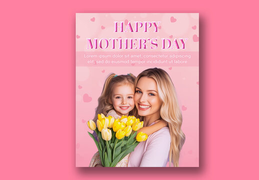 Happy Mother&rsquo;s Day Editable Post with Blonde Mother and Daughter Holding Yellow Tulip Bouquet Photo.