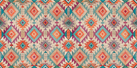 Vibrant geometric pattern with bold colors and intricate details.