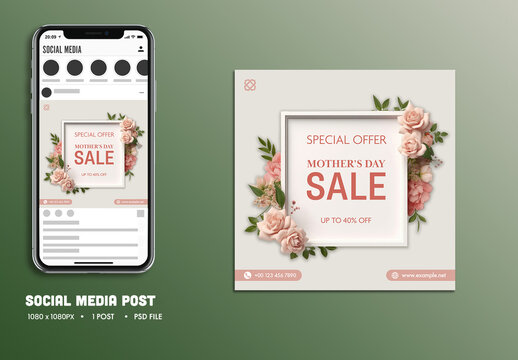 Mother&rsquo;s Day Sale, Social Media Editable Post for Advertising.