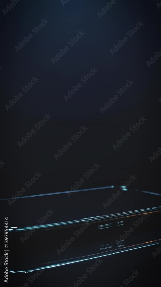 Poster neon blue glowing mail icons float above a reflective smartphone screen, symbolizing futuristic comm