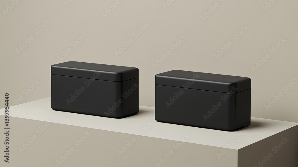 Poster two black rectangular boxes modern minimalist product display mockup neutral background simple elega