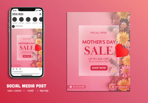 Mother&rsquo;s Day Sale, Social Media Editable Post for Advertising.