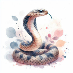Fototapeta premium Watercolor fullbody illustration of cobra, isolated on white background, hand-painted animal art