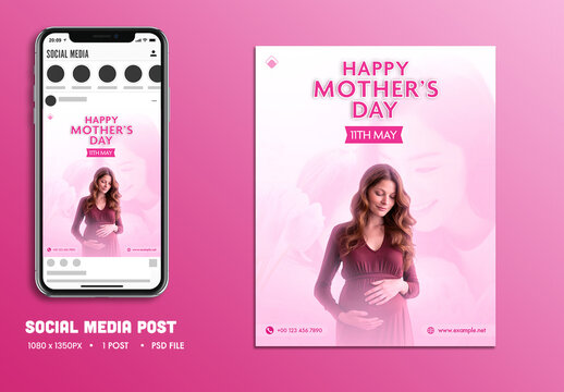 Happy Mother&rsquo;s Day, Social Media Editable Post with Beautiful Pregnant Lady, Mother to Be.
