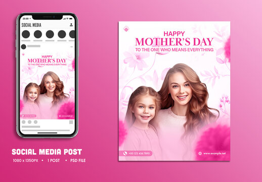 Happy Mother&rsquo;s Day, Social Media Editable Post with Blonde Mother and Daughter Smiling Photo.