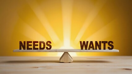 Balance between needs and wants on scale