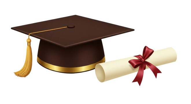 Isolated Graduation Cap and Diploma