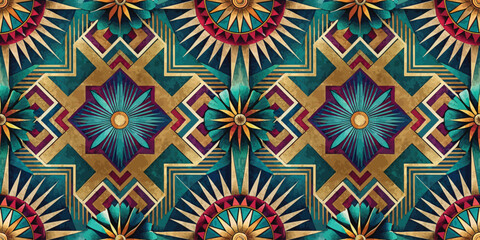 Vibrant geometric pattern with gold and teal hues, perfect for modern design.